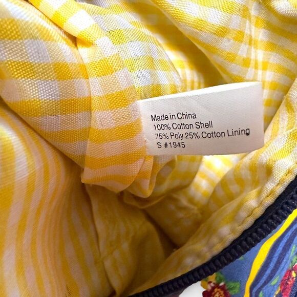 Blue Cotton Tote Handbag Red and Yellow Floral Pattern - Picture 7 of 7